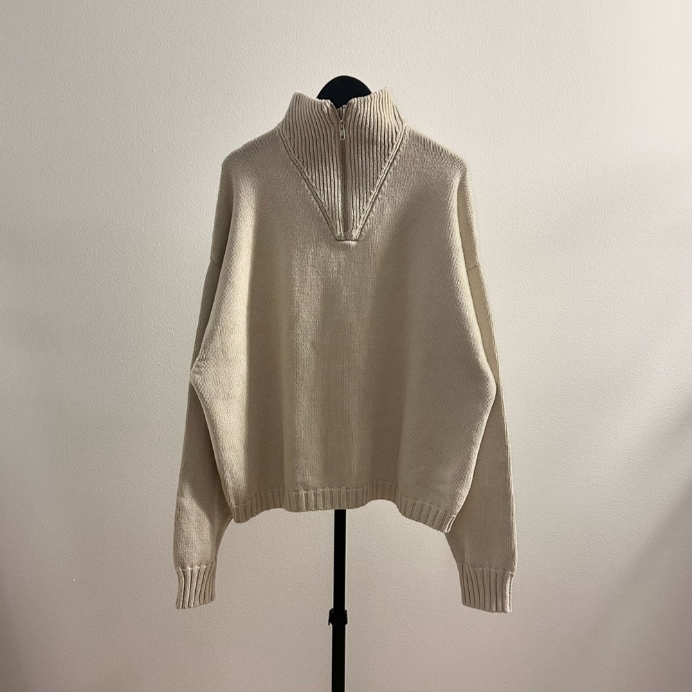 James Street Co. Moa Cream Half Zip Linen/Cotton Relaxed Sweater Mist Size XL